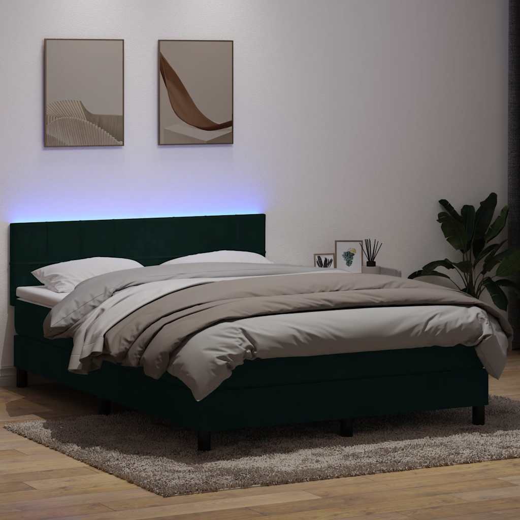 JUNG Vida Boxspringbett mit Matratze & LED Dunkelgrün 160x220 cm Samt