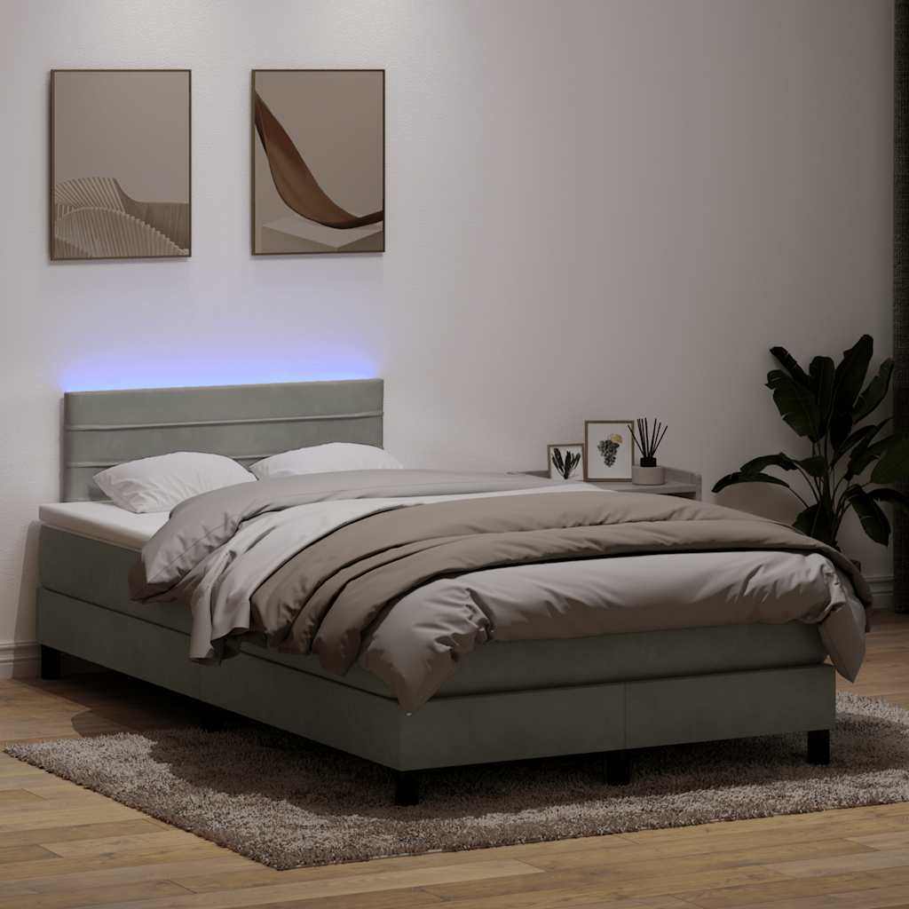 JUNG Vida Boxspringbett mit Matratze & LED Hellgrau 120x210 cm Samt