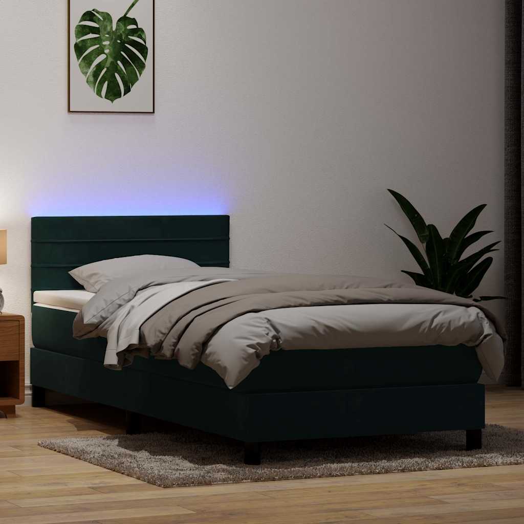 JUNG Vida Boxspringbett mit Matratze & LED Dunkelgrün 80x220 cm Samt