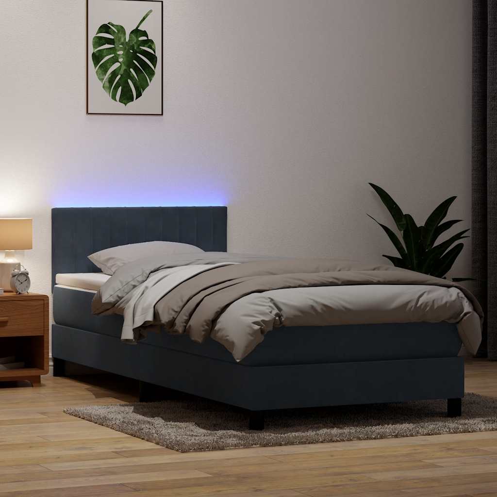 JUNG Vida Boxspringbett mit Matratze & LED Dunkelgrau 90x210 cm Samt