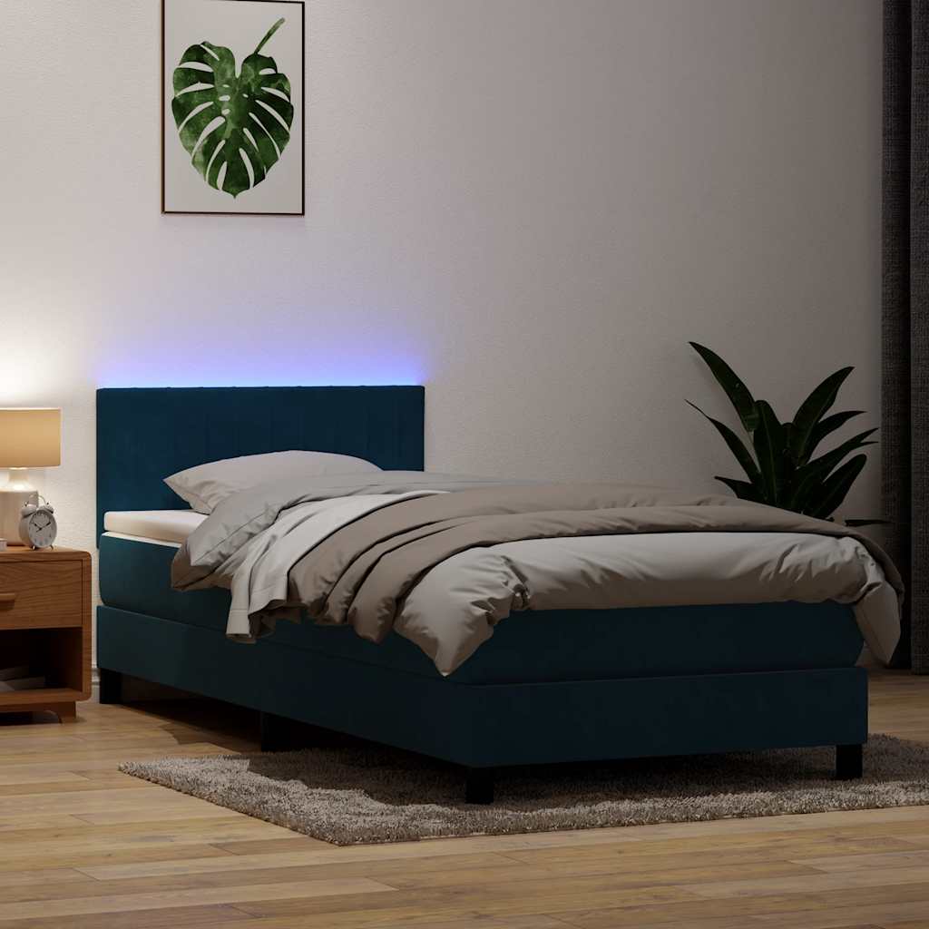 JUNG Vida Boxspringbett mit Matratze & LED Dunkelblau 90x210 cm Samt