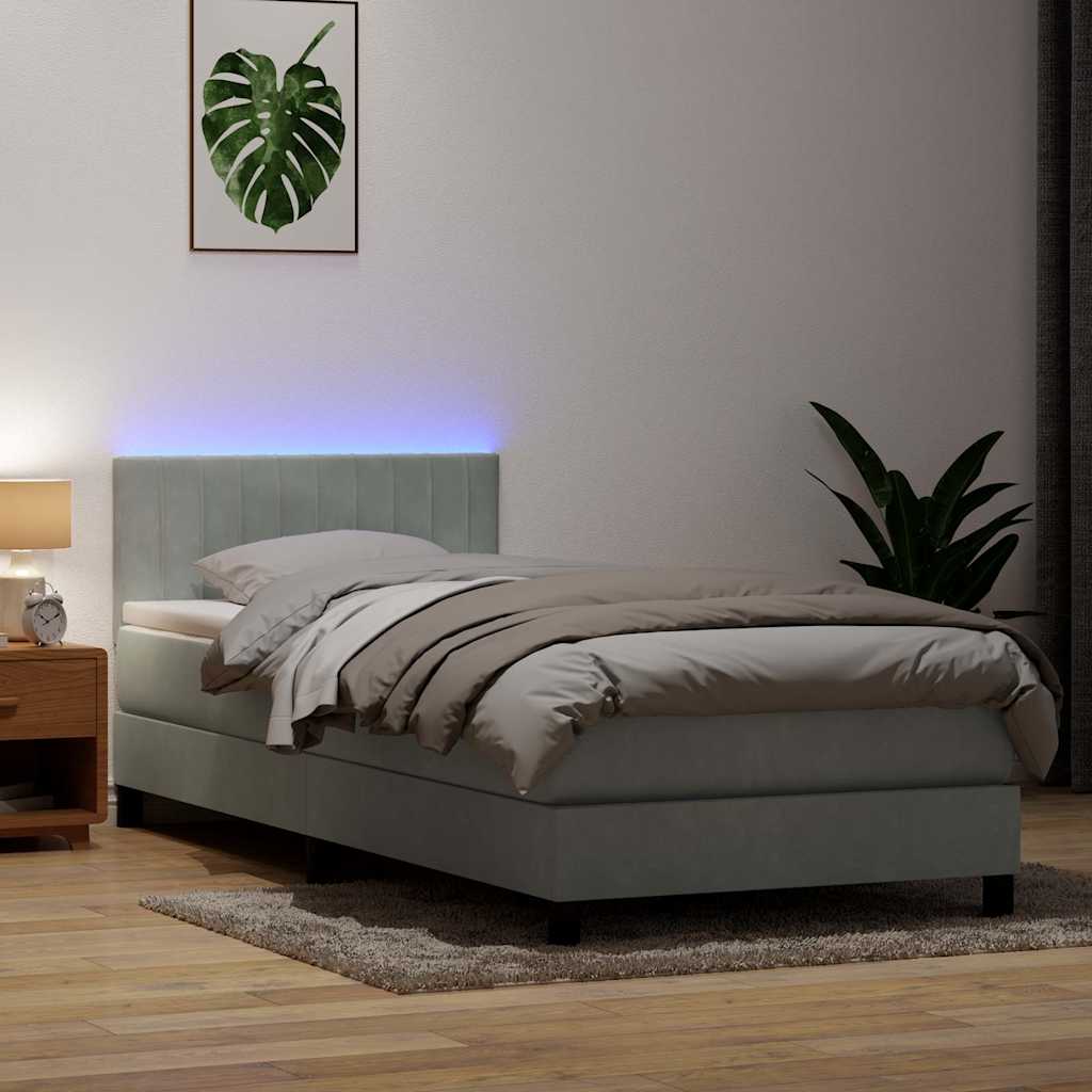 JUNG Vida Boxspringbett mit Matratze & LED Hellgrau 80x220 cm Samt