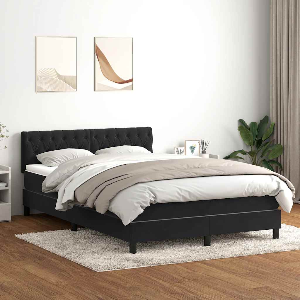 JUNG Vida Boxspringbett mit Matratze & LED Schwarz 140x210 cm Samt