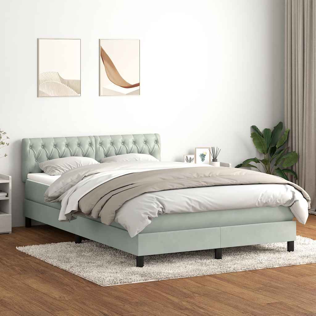 JUNG Vida Boxspringbett mit Matratze & LED Hellgrau 160x210 cm Samt