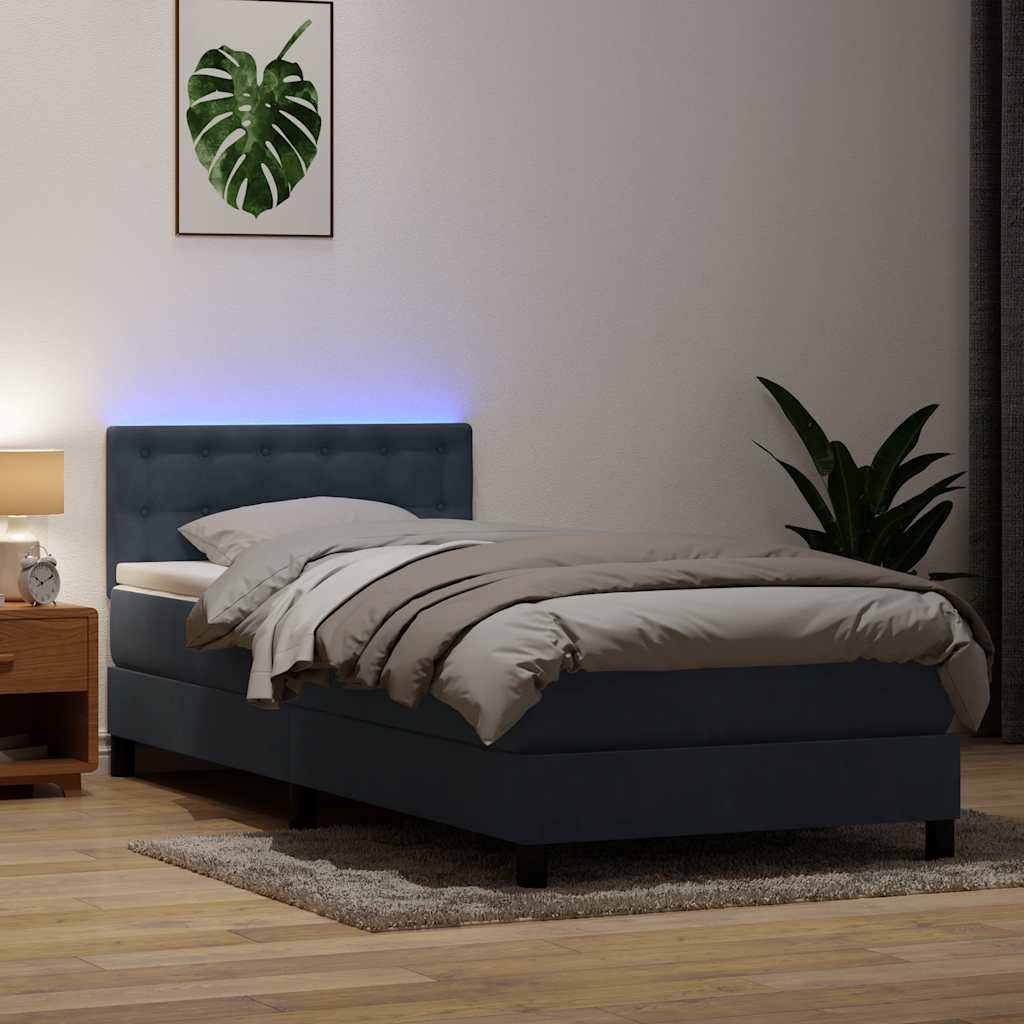 JUNG Vida Boxspringbett mit Matratze & LED Dunkelgrau 90x210 cm Samt