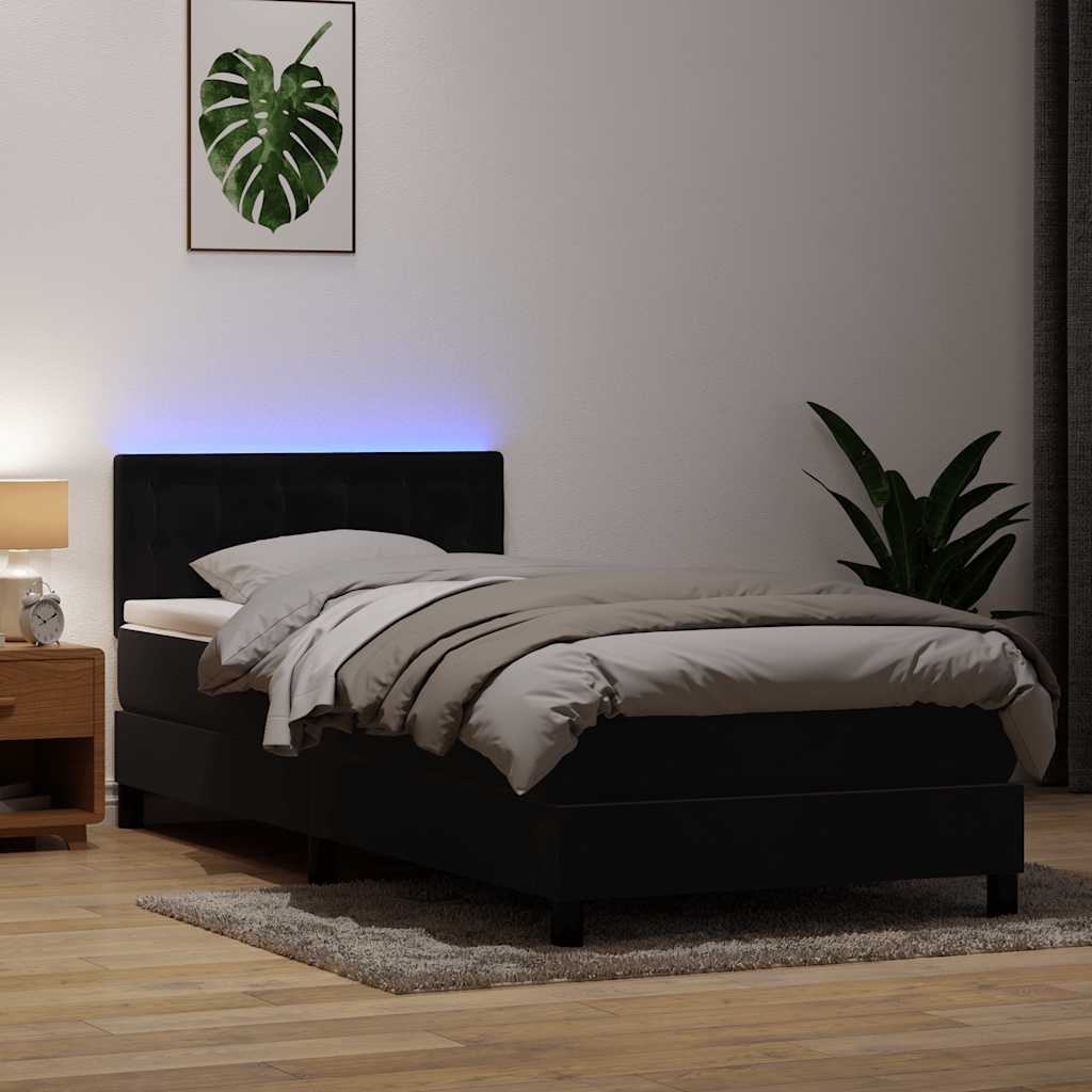 JUNG Vida Boxspringbett mit Matratze & LED Schwarz 90x210 cm Samt