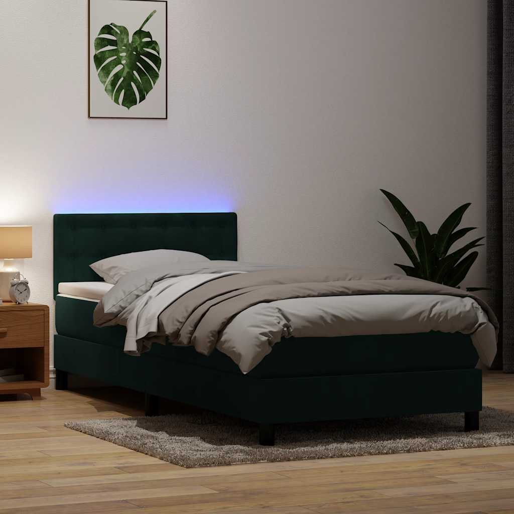 JUNG Vida Boxspringbett mit Matratze & LED Dunkelgrün 90x210 cm Samt