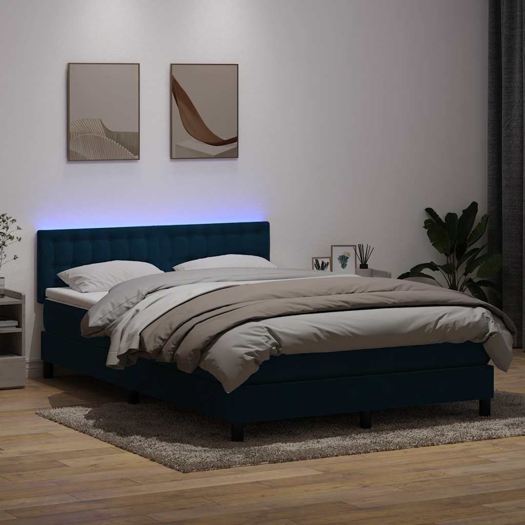 JUNG Vida Boxspringbett mit Matratze & LED Dunkelblau 140x210 cm Samt