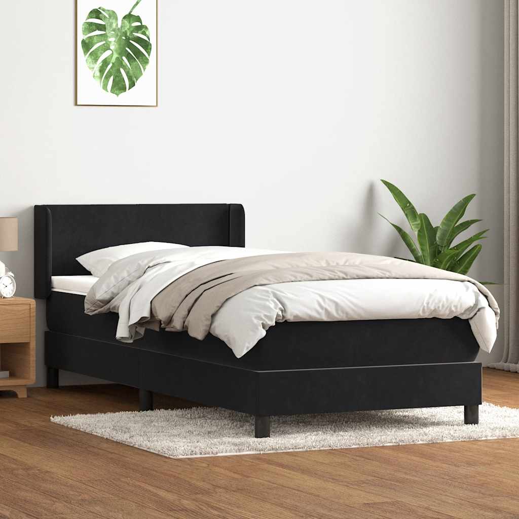 JUNG Vida Boxspringbett mit Matratze Schwarz 90x210 cm Samt