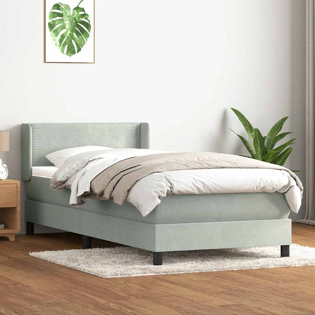 JUNG Vida Boxspringbett mit Matratze Hellgrau 90x210 cm Samt