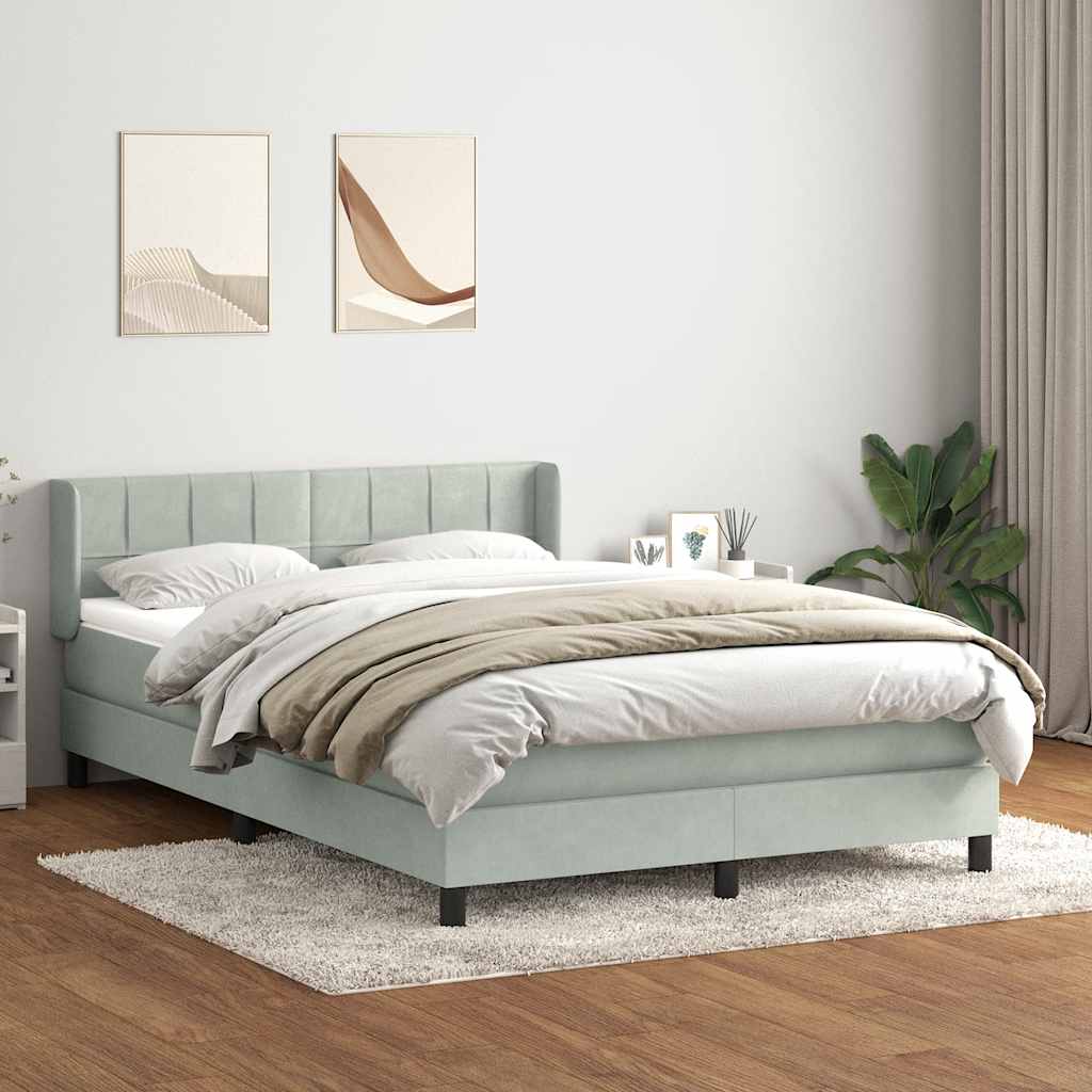 JUNG Vida Boxspringbett mit Matratze Hellgrau 140x210 cm Samt
