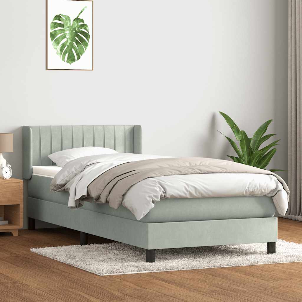 JUNG Vida Boxspringbett mit Matratze Hellgrau 90x210 cm Samt