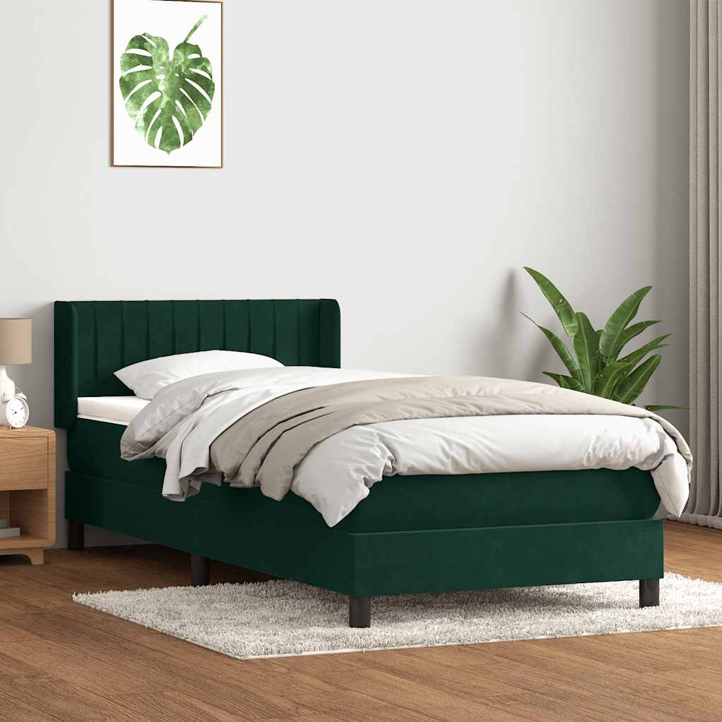 JUNG Vida Boxspringbett mit Matratze Dunkelgrün 90x210 cm Samt