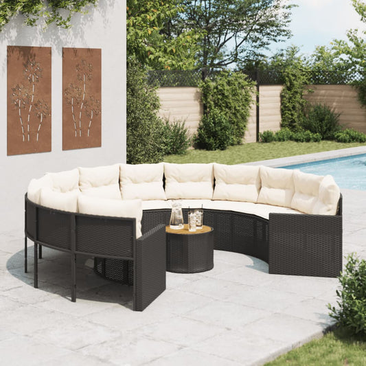 JUNG Vida Gartensofa mit Tisch und Kissen Rund Schwarz Poly-Rattan
