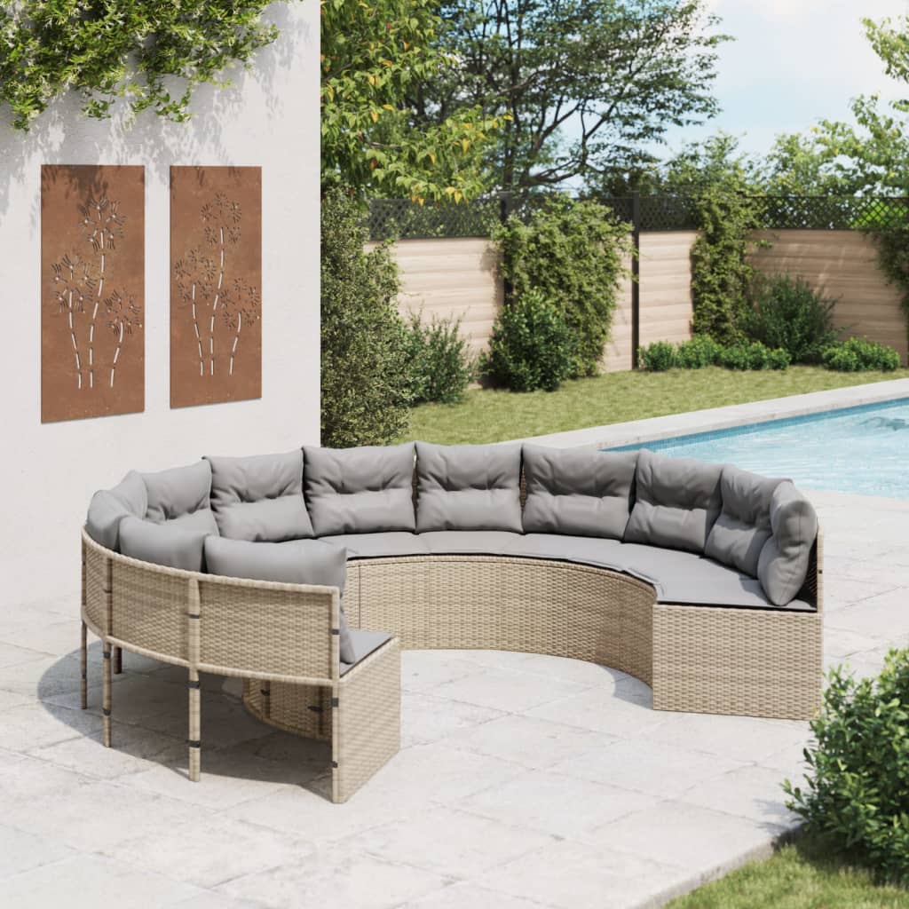JUNG Vida Gartensofa mit Kissen Rund Beige Poly-Rattan