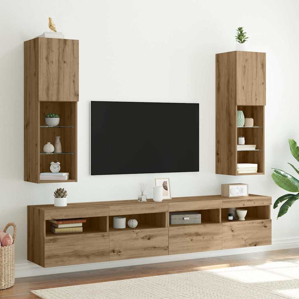 JUNG Vida TV-Schränke mit LED-Leuchten 2 Stk. Artisan-Eiche 30,5x30x102cm