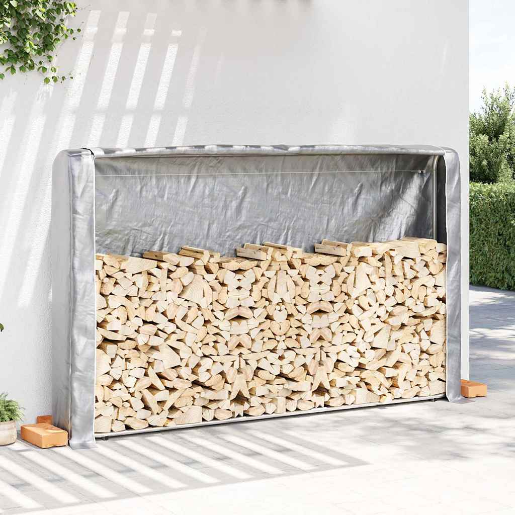 JUNG Vida Brennholzregal mit Regenschutz 250x25x150 cm Verzinkter Stahl