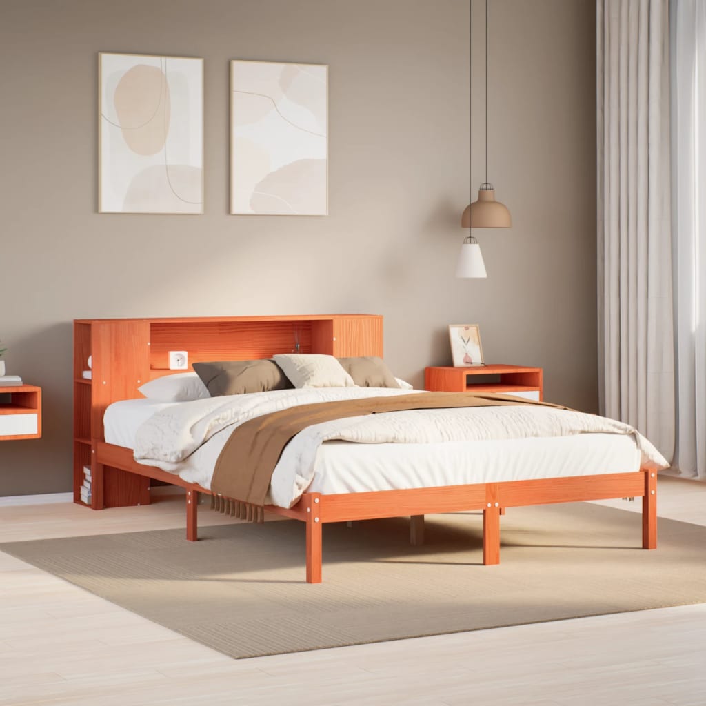 JUNG Vida Massivholzbett mit Regal ohne Matratze Wachsbraun 160x200 cm