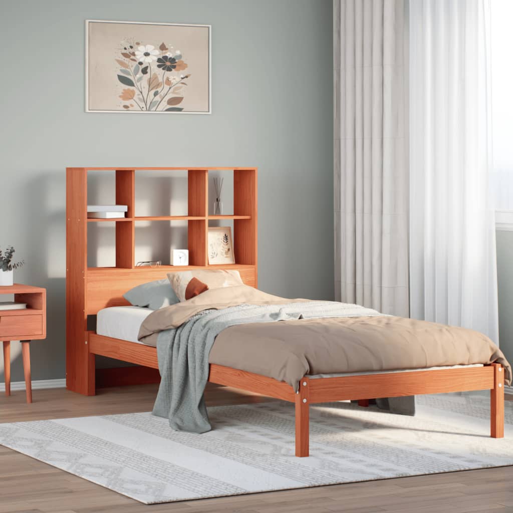 JUNG Vida Massivholzbett mit Regal ohne Matratze Wachsbraun 100x200 cm