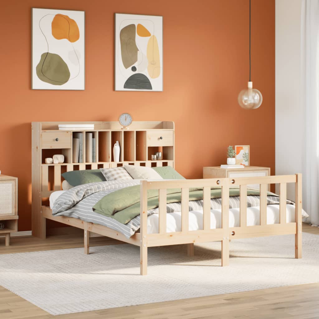JUNG Vida Massivholzbett mit Regal ohne Matratze 140x200 cm Kiefernholz