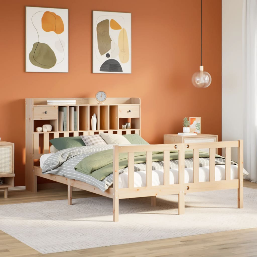 JUNG Vida Massivholzbett mit Regal ohne Matratze 150x200 cm Kiefernholz
