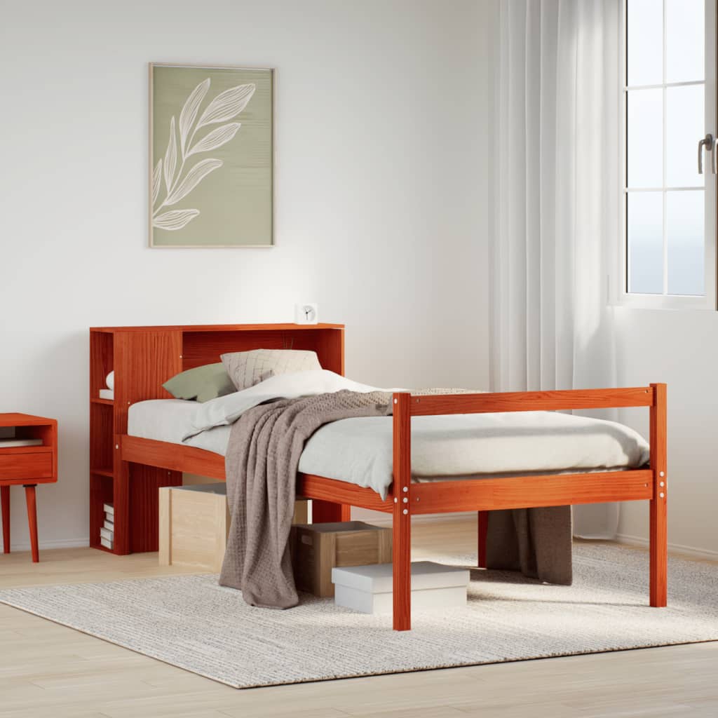 JUNG Vida Massivholzbett mit Regal ohne Matratze Wachsbraun 75x190 cm