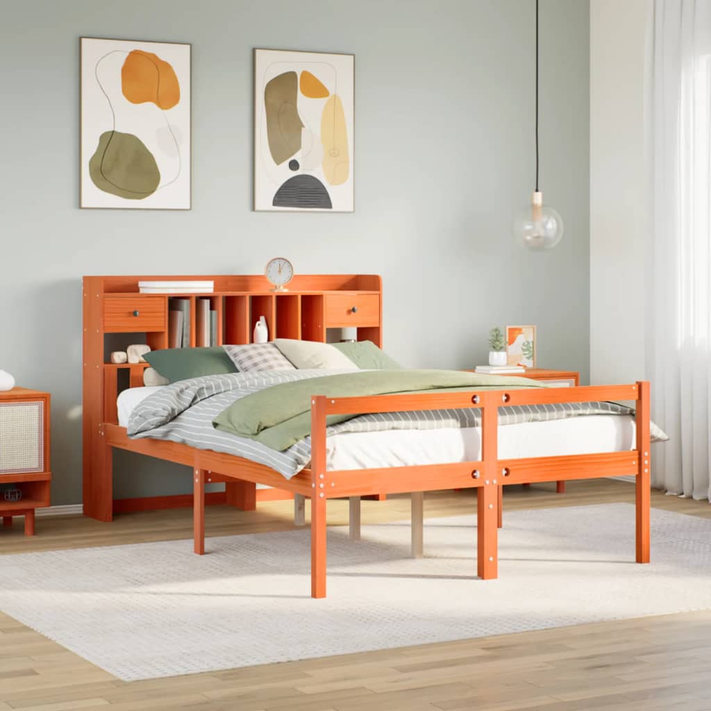 JUNG Vida Massivholzbett mit Regal ohne Matratze Wachsbraun 140x200 cm