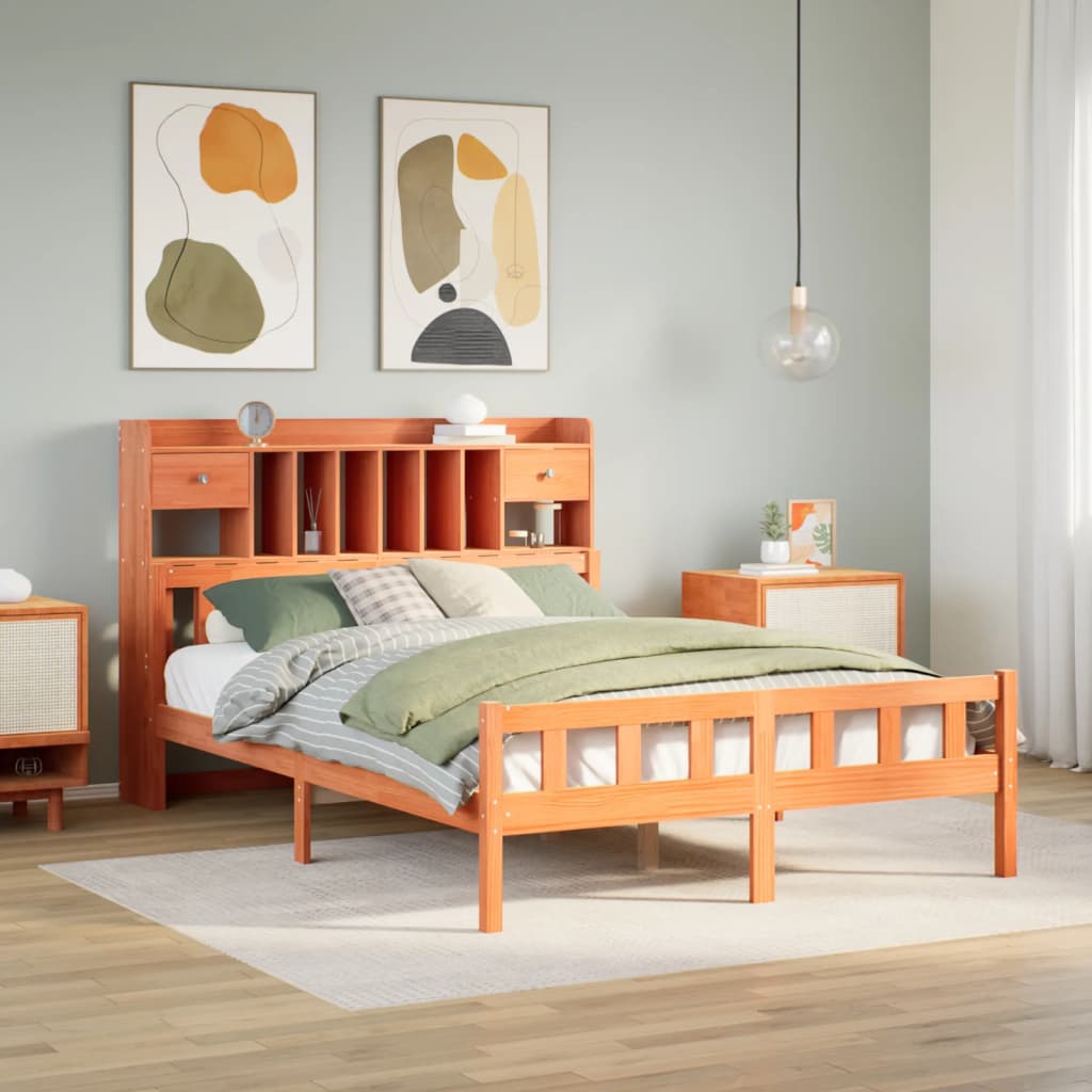 JUNG Vida Massivholzbett mit Regal ohne Matratze Wachsbraun 160x200 cm