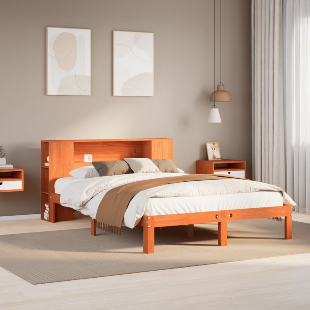 JUNG Vida Massivholzbett mit Regal ohne Matratze Wachsbraun 140x190 cm