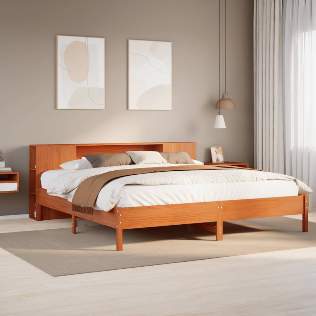 JUNG Vida Massivholzbett mit Regal ohne Matratze Wachsbraun 200x200 cm