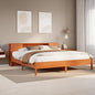 JUNG Vida Massivholzbett mit Regal ohne Matratze Wachsbraun 200x200 cm