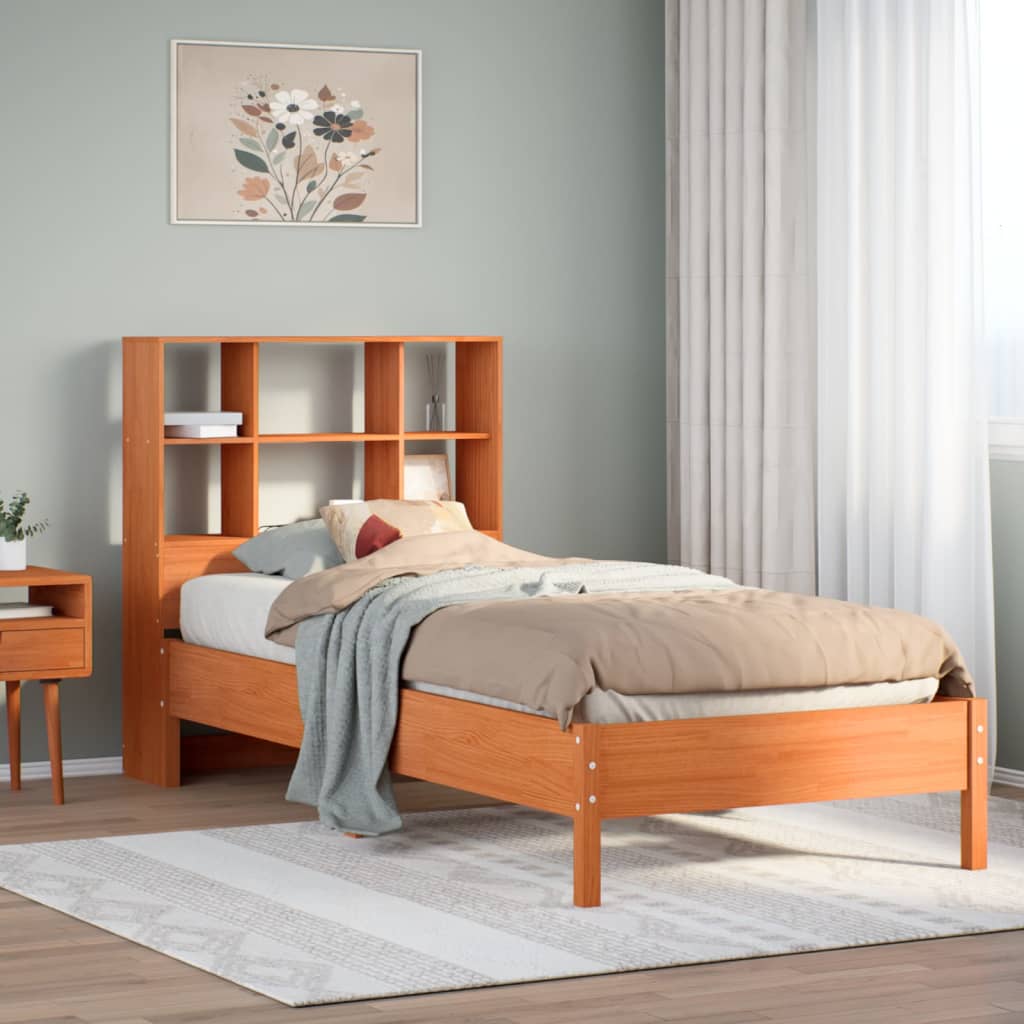 JUNG Vida Massivholzbett mit Regal ohne Matratze Wachsbraun 75x190 cm