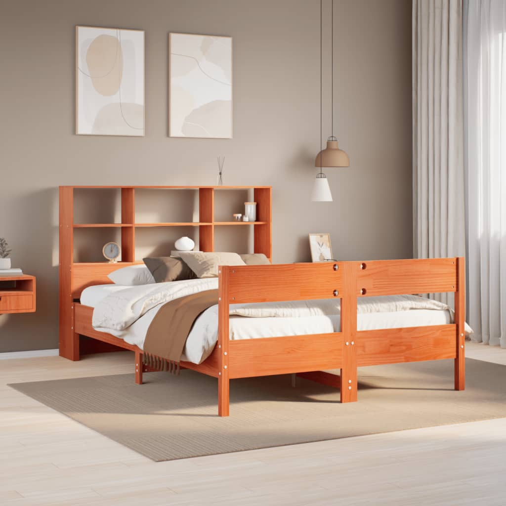 JUNG Vida Massivholzbett mit Regal ohne Matratze Wachsbraun 150x200 cm