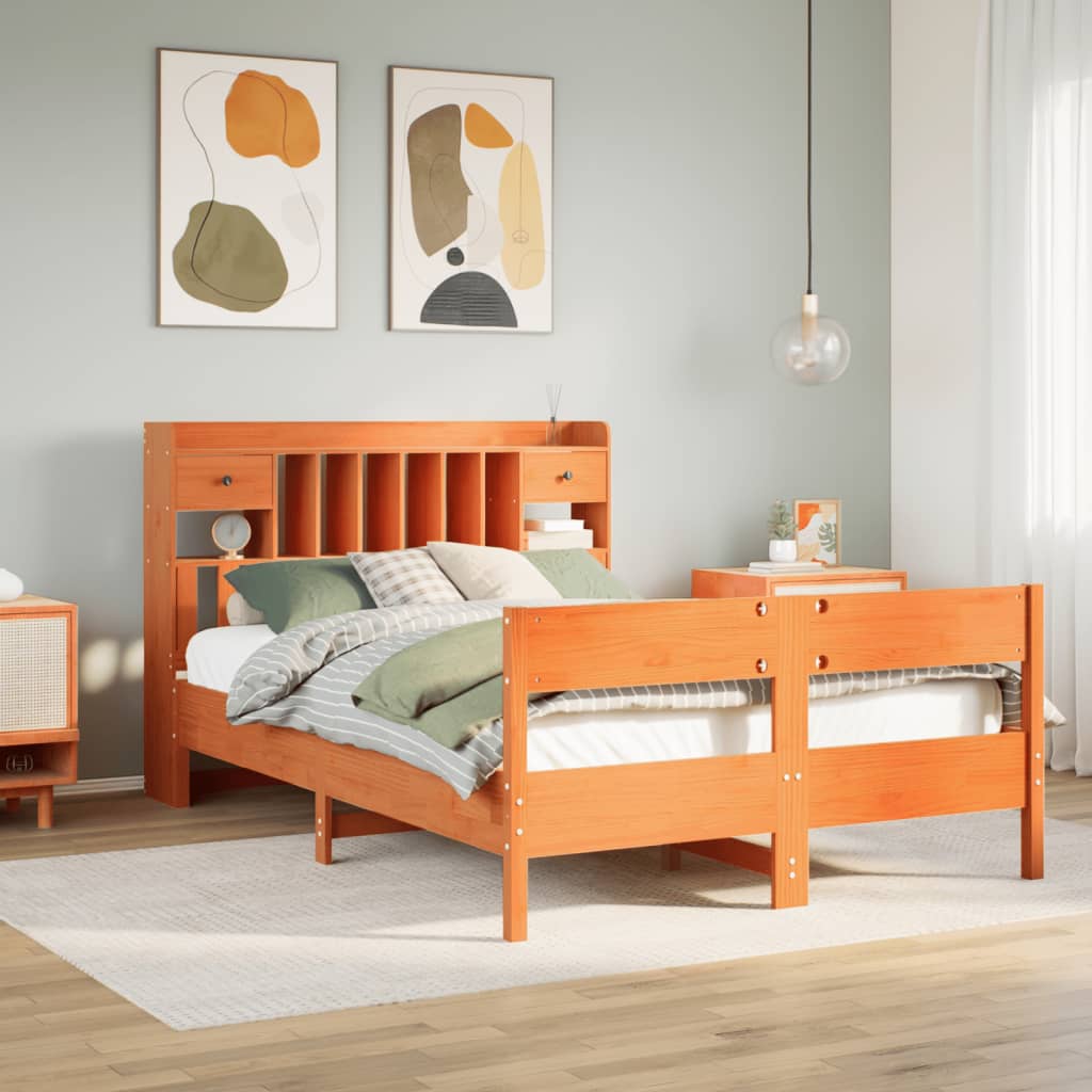 JUNG Vida Massivholzbett mit Regal ohne Matratze Wachsbraun 140x200 cm