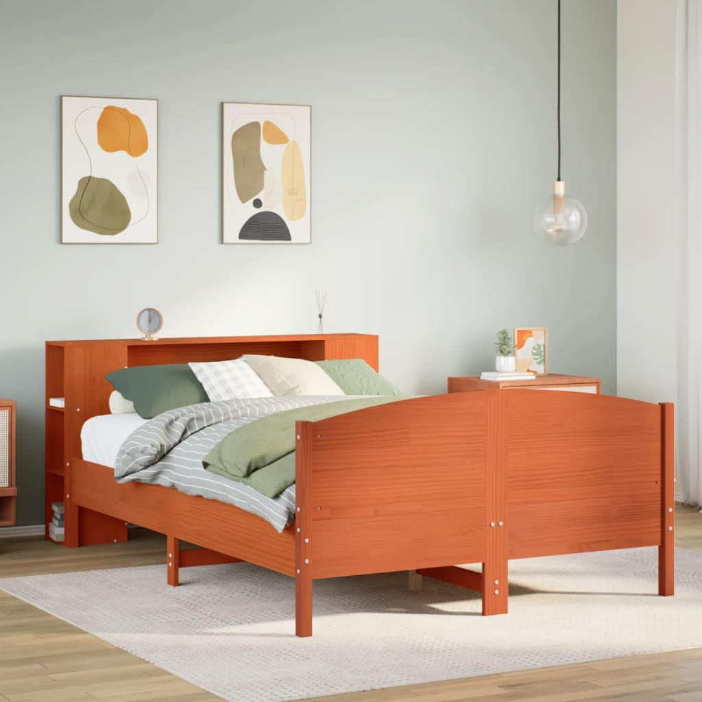JUNG Vida Massivholzbett mit Regal ohne Matratze Wachsbraun 140x200 cm