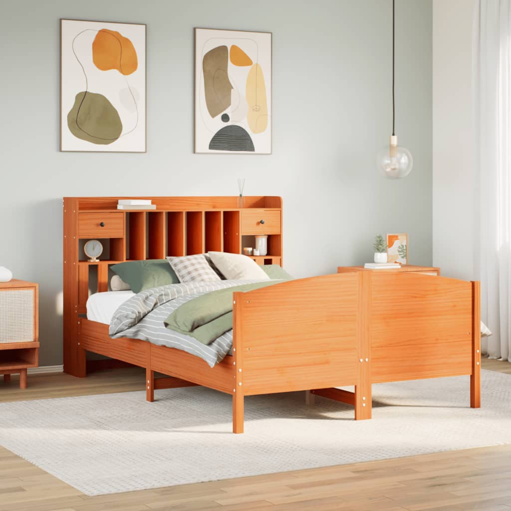 JUNG Vida Massivholzbett mit Regal ohne Matratze Wachsbraun 140x190 cm