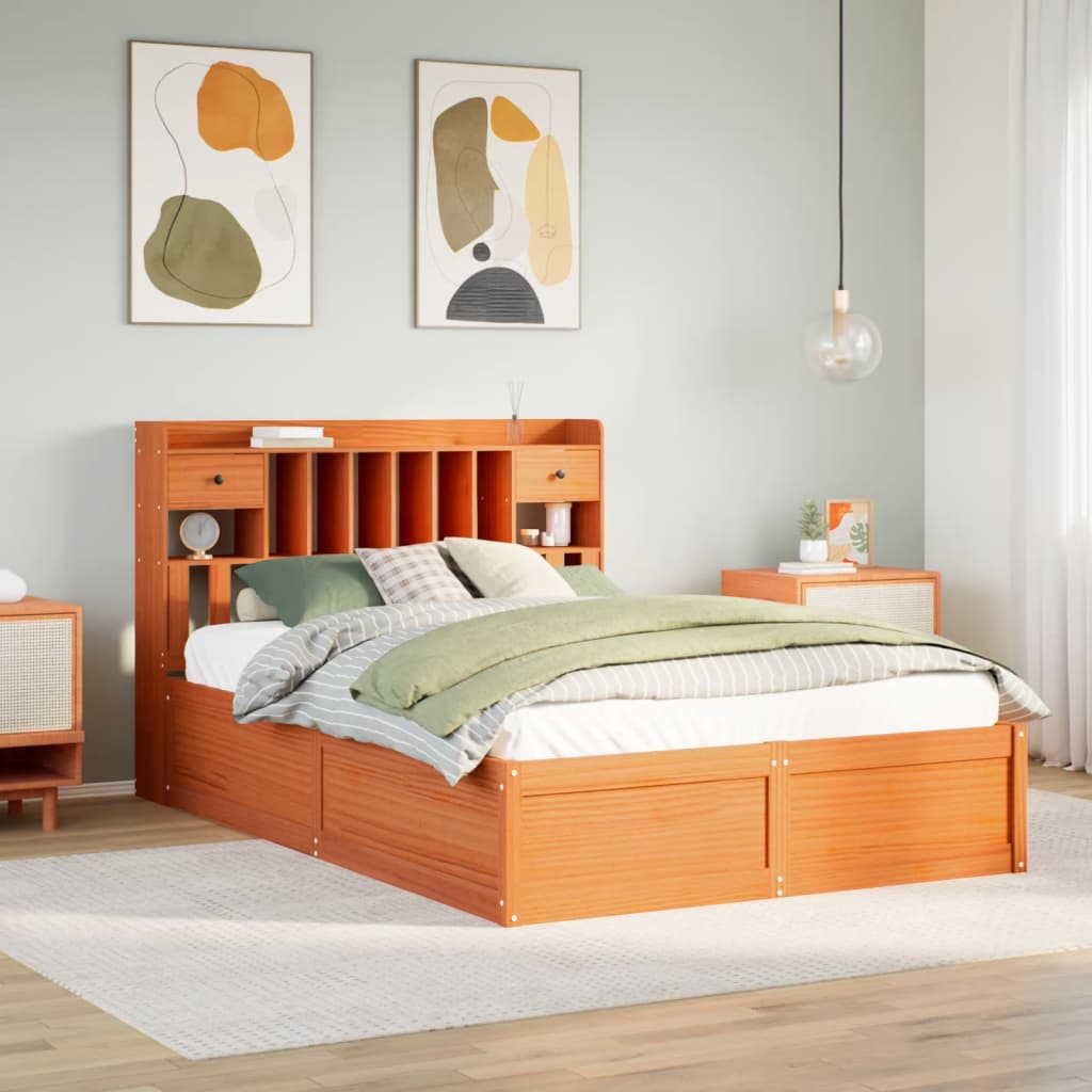 JUNG Vida Massivholzbett ohne Matratze Wachsbraun 140x190 cm Kiefernholz