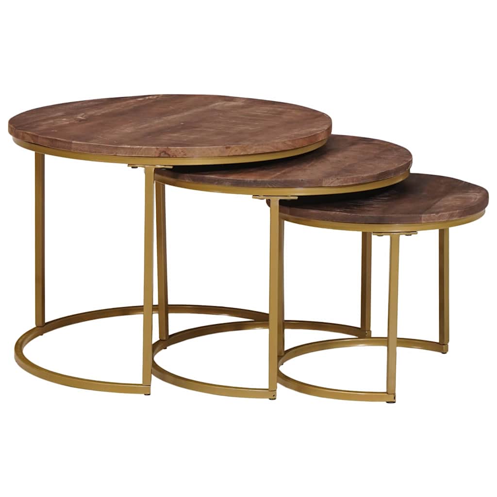 JUNG Vida Nesting-Couchtische 3 pcs Massivholz Mango und Stahl