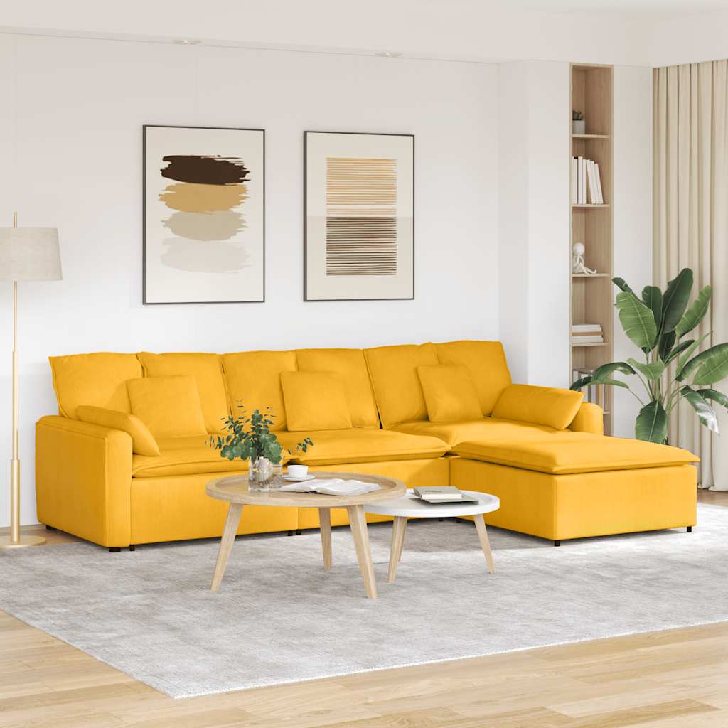 JUNG Vida Modulares Sofa mit Fußhocker und Kissen Hellgelb