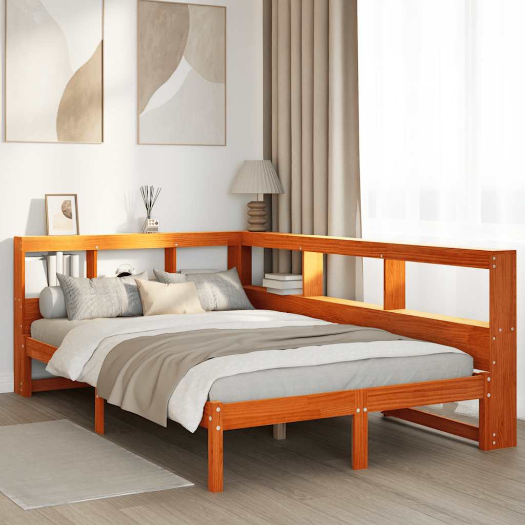 JUNG Vida Massivholzbett mit Regal ohne Matratze Wachsbraun 135x190 cm