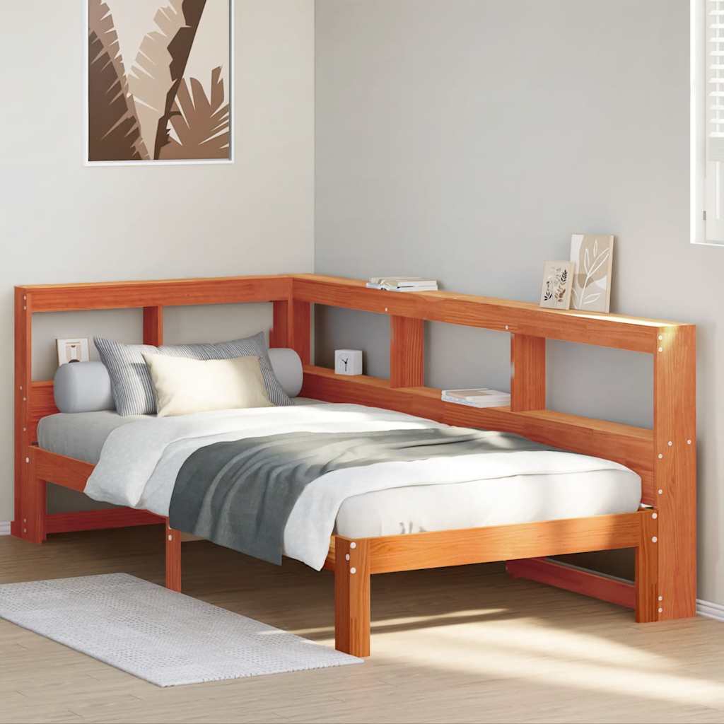 JUNG Vida Massivholzbett mit Regal ohne Matratze Wachsbraun 90x190 cm