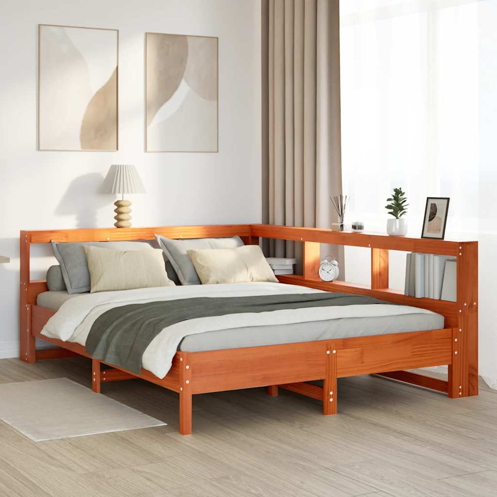 JUNG Vida Massivholzbett mit Regal ohne Matratze Wachsbraun 150x200 cm