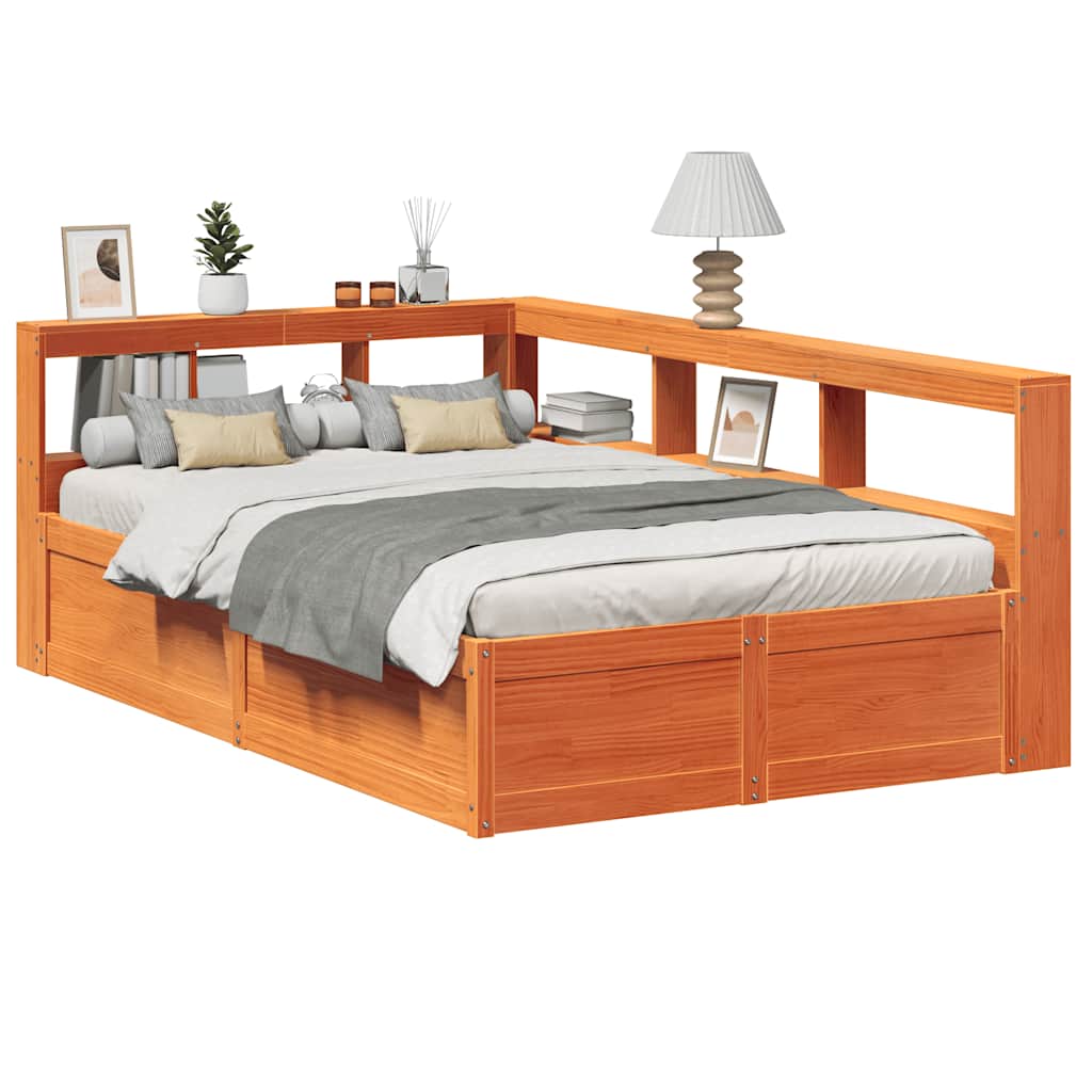 JUNG Vida Massivholzbett mit Regal ohne Matratze Wachsbraun 120x190 cm