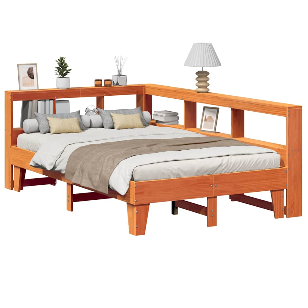 JUNG Vida Massivholzbett mit Regal ohne Matratze Wachsbraun 120x200 cm