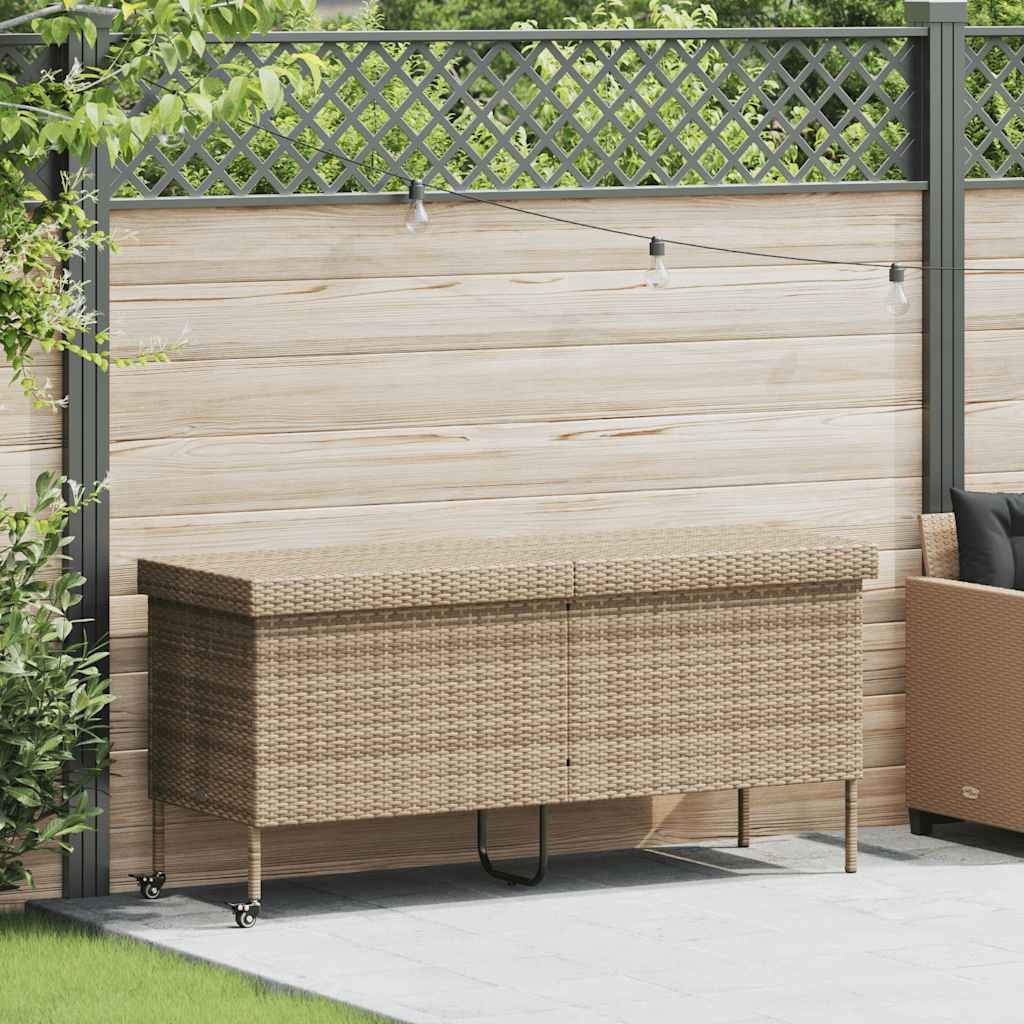 JUNG Vida Gartentruhe mit Rollen Beige 160x55x75 cm Poly Rattan