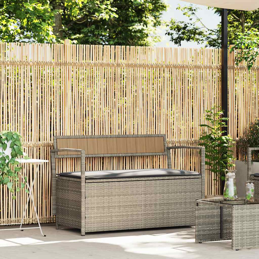JUNG Vida Gartenbank mit Stauraum und Kissen Hellgrau Poly Rattan