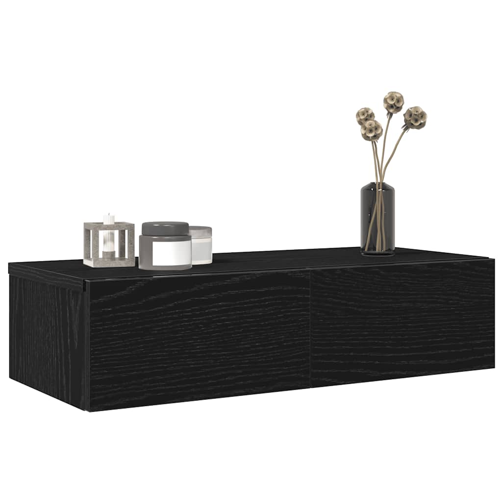 JUNG Vida Wandregal mit Schubladen Schwarz 60x26,5x15 cm Holzwerkstoff