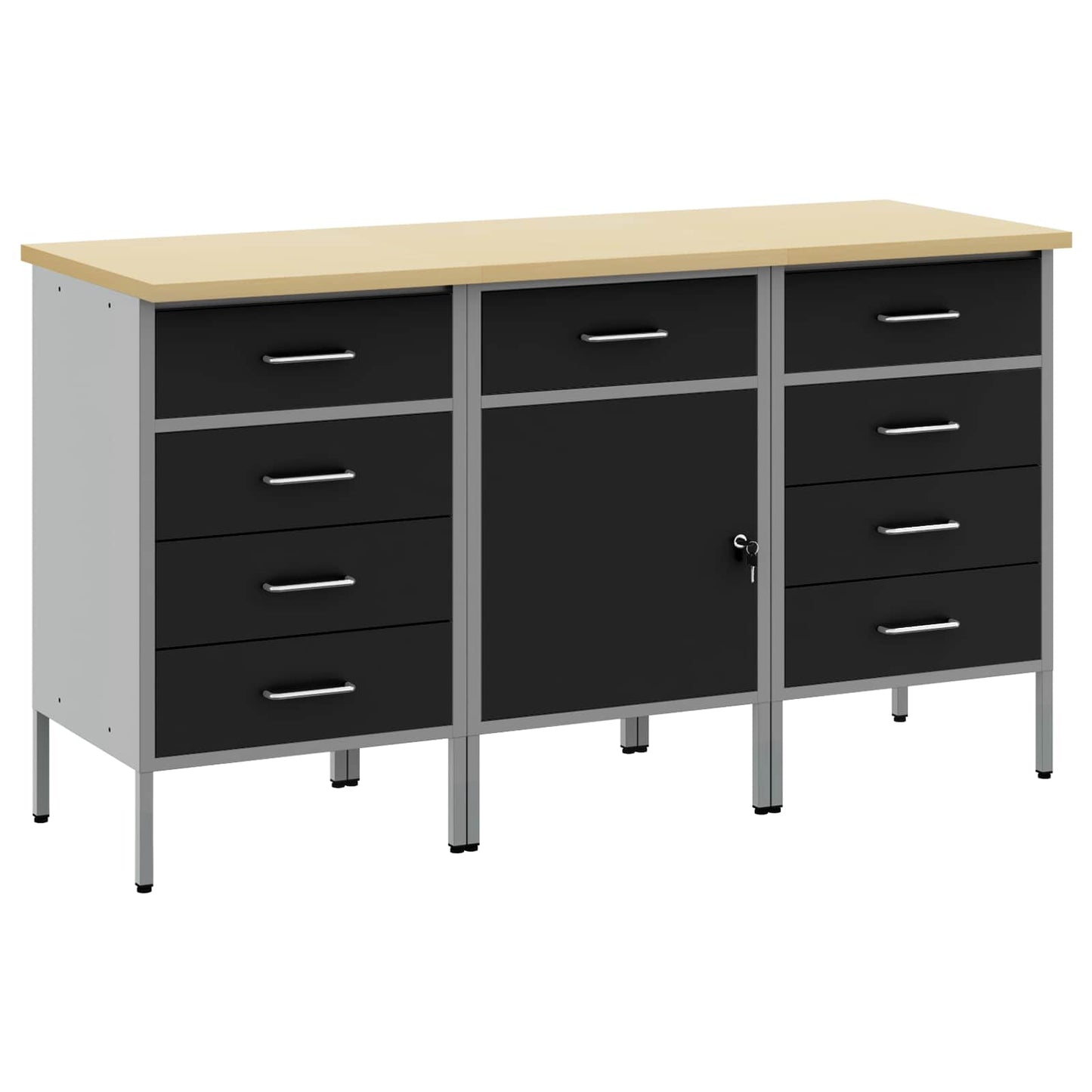 JUNG Vida Werkbank mit Schubladen 3 pcs Schwarz und Grau 150 x 55 x 85 cm