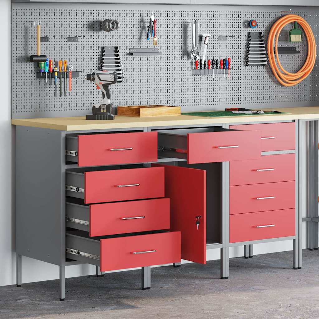 JUNG Vida Werkbank mit Schubladen 3 pcs Rot und Grau 150 x 55 x 85 cm