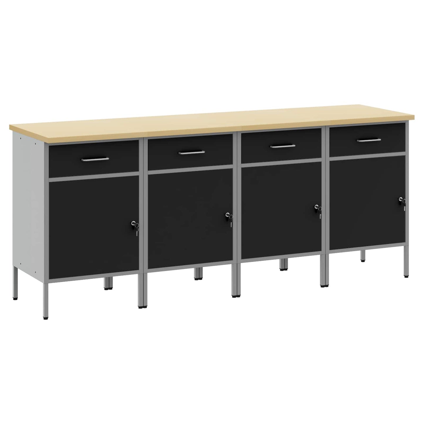 JUNG Vida Werkbank mit Schubladen 4 pcs Schwarz und Grau 200 x 55 x 85 cm